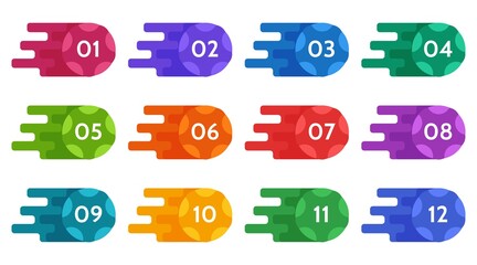 Fototapete - Bullet points data, info markers. icon arrow set. Number Flags 1 to 12 Flat design isolated vector. infographic illustration.