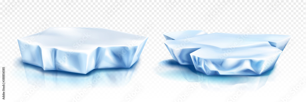 Glaciers, iceberg pieces, blue blocks of ice, frozen water and snow ...
