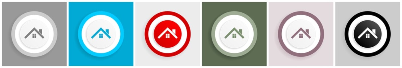 Fototapete - House, roof and window icon set, colorful flat design vector illustrations in 6 options for web design and mobile applications