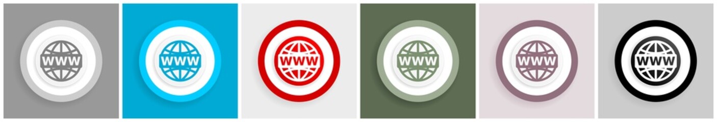 Leinwandbilder - Web, www and internet icon set, colorful flat design vector illustrations in 6 options for web design and mobile applications