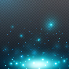 Wall Mural - sparkle glitter texture and white glowing lights effect. vector sparks isolated on blue magic transp