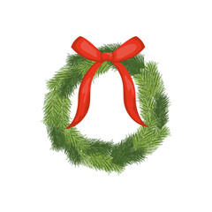 Wall Mural - christmas wreath with decorative red bow icon