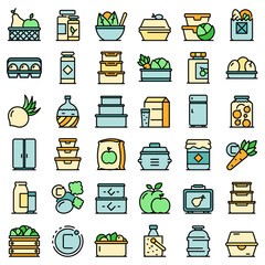 Poster - Food storage icons set. Outline set of food storage vector icons thin line color flat on white