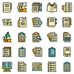 Poster - Syllabus icons set. Outline set of syllabus vector icons thin line color flat on white