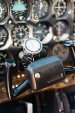 Dashboard In Cockpit Of Retro Aircraft