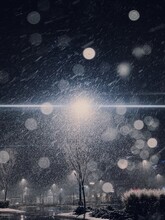 Snowy Image Of A Street Light