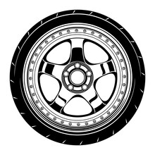 Car Wheel Rim Vector Silhouette, Icon, Logo, Monochrome, Color In Black And Transparent For Conceptual Design