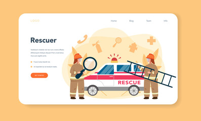 Wall Mural - Urgency rescuer help web banner or landing page. Ambulance