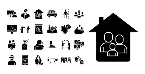 Canvas Print - house facade with Stay at home with bundle silhouette style icons