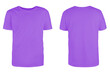 Men's violet blank T-shirt template,from two sides, natural shape on invisible mannequin, for your design mockup for print, isolated on white background..