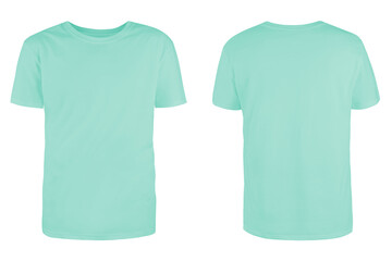 Canvas Print - Men's turquoise blank T-shirt template,from two sides, natural shape on invisible mannequin, for your design mockup for print, isolated on white background..