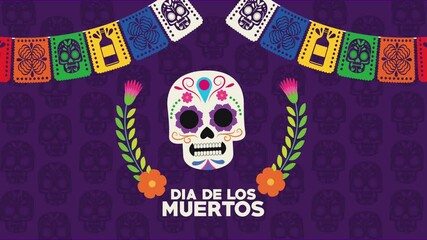 Wall Mural - dia de los muertos celebration with skull painted and garlands