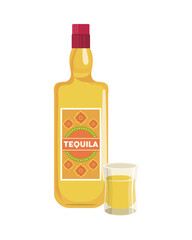 Wall Mural - tequila bottle and cup mexican flat style icon