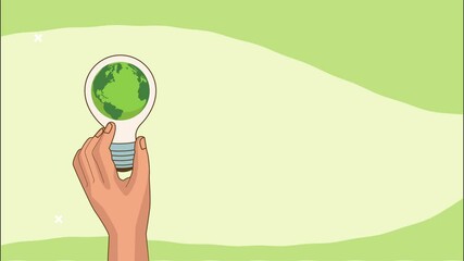 Sticker - lets save the world animation with hand lifting earth planet in bulb