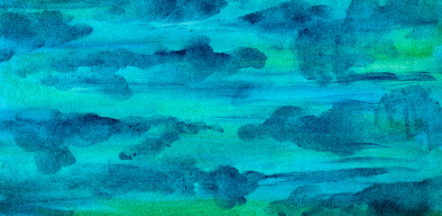 Wall Mural - blue green turquoise abstract watercolor hand drawn dark deep textured background. basis for any purpose, for brochures, banners, invitations