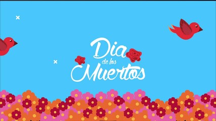 Wall Mural - dia de los muertos lettering celebration with flowers