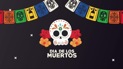 Sticker - dia de los muertos lettering celebration with skull and flowers