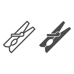 Poster - Clothespin line and solid icon, laundry concept, wooden clothes peg sign on white background, clothes pin icon in outline style for mobile concept and web design. Vector graphics.