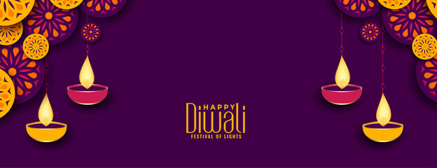 Canvas Print - happy diwali festival banner with diya decoration