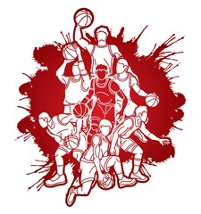 Wall Mural - Group of Basketball players action cartoon graphic vector