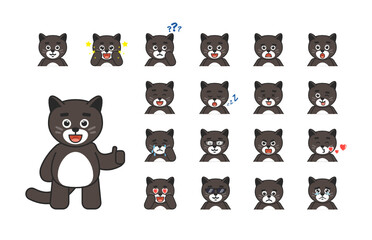 Wall Mural - Set of chibi cat avatars, emoticons, emojis. Cute cat amazed, thinking, laughing, sleeping, angry, crying, in love and showing other expressions. Vector illustration bundle