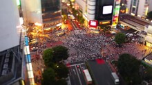 The Famous Shibuya Crossing In Tokyo Japan With It's Crowds Of People, Shot With A Tilt-shift Lens