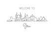 One single line drawing Giza city skyline, Egypt. Historical town landscape home wall decor poster print art. Best holiday destination. Trendy continuous line draw design vector graphic illustration