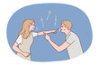 © Dzianis Vasilyeu - Family, quarrel, divorce, aggression, conflict concept. Angry aggressive couple man boyfriend woman girlfriend yelling and quarrelling together. Furious dispute discussion or disagreement illustration