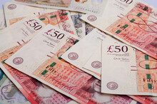 UK Pound,money Of United Kingdom Close Up On White, Pound UK Note