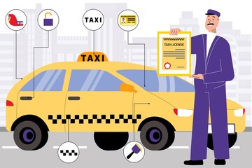 Canvas Print - Taxi License Flat Composition