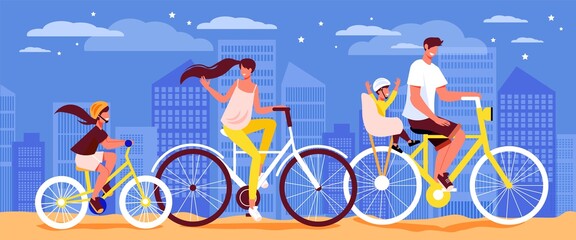 Wall Mural - Family Bicycle Ride Composition