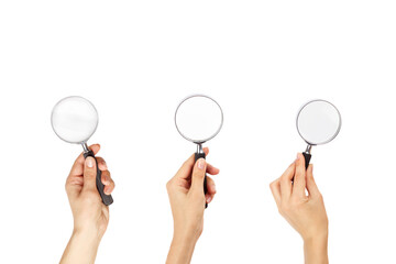 Magnifying glass in the hand, isolated