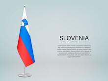 Slovenia Hanging Flag On Stand. Template Forconference Banner