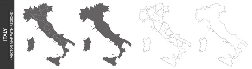 Wall Mural - 4 vector political maps of italy with regions on white background