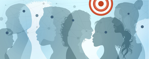 Canvas Print - Contacts diversity group silhouette people. Concept of network connection and global communication. Social media. Connected Society. Globalization. Blog. Targeting. Relationship. Teamwork