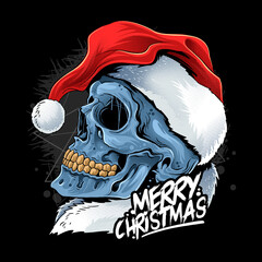 christmas skull wearing santa claus hat vector