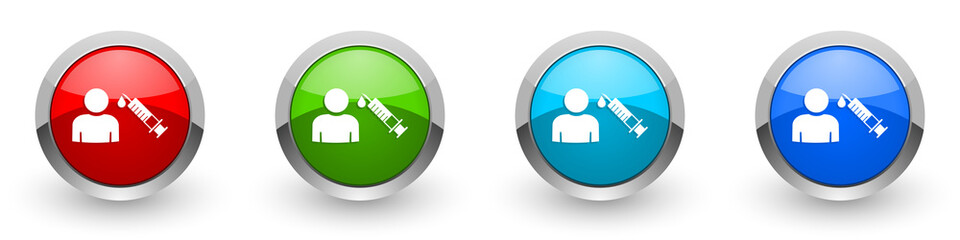 Poster - Vaccination silver metallic glossy icons, set of modern design buttons for web, internet and mobile applications in four colors options isolated on white background