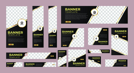 set of creative web banners of standard size with a place for photos. Vertical, horizontal and square template. vector illustration