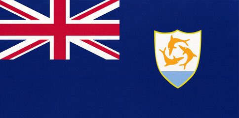 Wall Mural - Anguilla national fabric flag, textile background. Symbol of British overseas territory in the Caribbean