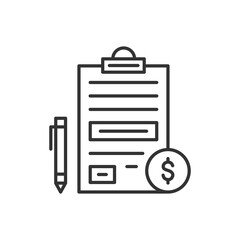 Poster - Notepad with pencil line icon. Writing pad and pen symbol, logo illustration. Editable stroke. Vector black icon.