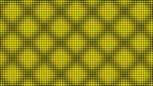 Minimal Yellow Black Halftone Background. Circles, Dots Of Various Diameters With Diagonal Stripes In The Form Of Repeating Rhombus. Vector Illustration.