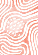 Coral Pink Abstract Striped Watercolor Background Inspired By Tribal Body Paint. Raster Texture.