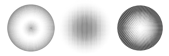 Poster - Set of halftone circle. Vector vintage gradient dots background. Abstract texture with black particles.