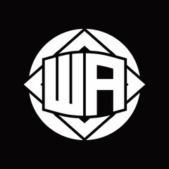 WA Logo with circle rounded and square rotate design template