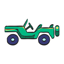 Military Vehicle Icon In Color Drawing. Offroad 4x4 War Country Road
