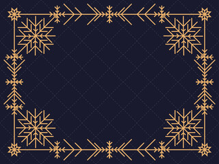 Art deco christmas frame with snowflakes. Art line vintage linear border. Design a template for invitations, leaflets and greeting cards. The style of the 1920s - 1930s. Vector illustration