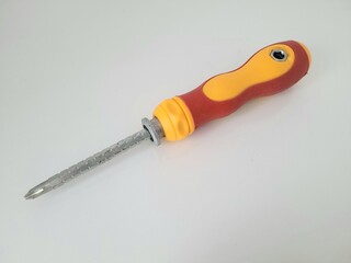 Screwdriver handle with red yellow on white background