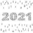 2021 made up of people silhouettes grouped. Community feeling for the new year to come.