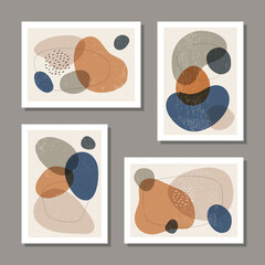 set of minimalist posters with abstract organic shapes composition