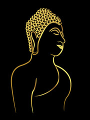 Golden buddha with golden border over on black background